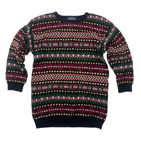 VTG Lands End Colorful Nordic Fair Isle 100% Cotton 3/4 Sleeve Sweater Sz S - Picture 1 of 9